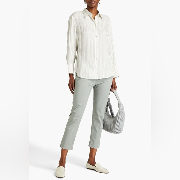 Vince Striped Silk Blend Twill Shirt Cream Black Excellent Size XS - Picture 1 of 12